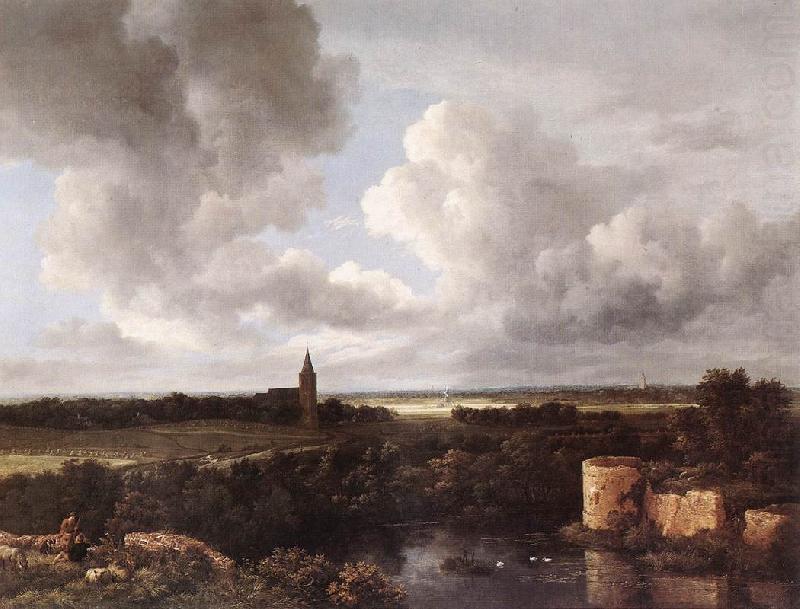 An Extensive Landscape with Ruined Castle and Village Church, Jacob van Ruisdael